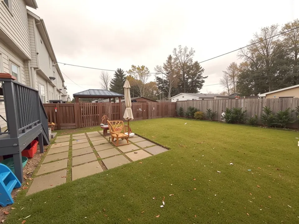 Backyard paver patio with stepping stones and a new sod lawn in Houston, TX