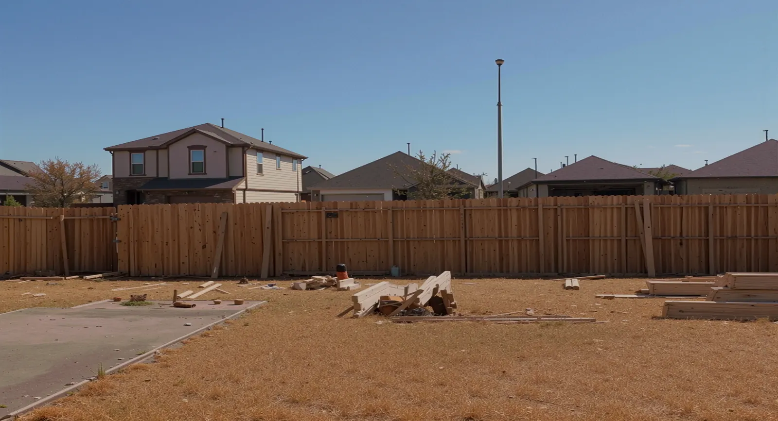 New wood privacy fence enclosing a Houston backyard